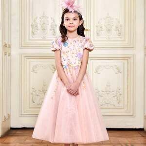 Worn once! Eirene Girls Pink Floral Sequin Dress. Size 7-8Y